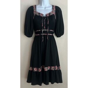 Vintage 60s 70s Jody California Dress 6 Prairie Cottagecore Lace Up Romantic